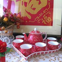婚庆创意陶瓷整套茶具新人敬茶茶杯 结婚礼品新款心形陶瓷茶盘