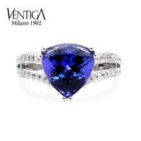 Ventiga梵蒂加 18K白金三角形天然坦桑石戒指镶钻 彩色宝石戒指女