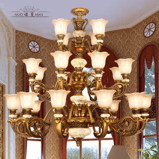 欧式美式大吊灯别墅复式楼客厅灯饰树脂仿全铜灯具