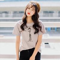 韩国卡通印花宽松圆领短袖棉T恤女
