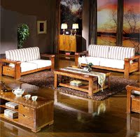 百美居新中式实木沙发 自由组合橡胶木带垫沙发 大小户型客厅家具