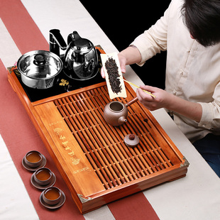 茶具茶台茶盘实木茶托长方形家用现代托盘简约大号木质排水中式