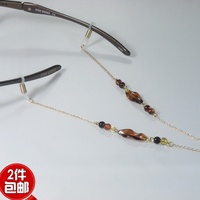 正品韩国全铜质金属眼镜链子琥珀色珠自然垂感墨镜眼镜挂绳止滑绳