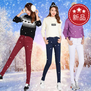 2016冬季女装韩版潮加绒加厚彩色小脚牛仔裤糖果色保暖铅笔裤女裤