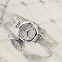 手表女学生韩版简约小巧气质钢丝带金银色小清新圆形潮流复古手表