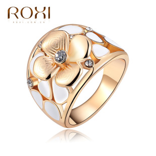 ROXI饰品名牌专柜正品欧美爆款 玫瑰金四瓣花朵滴油戒指 猫眼石