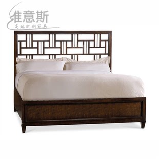 现代中式实木床 卧室定制家具 双人床1.8/1.5米 复古婚床