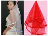 新款新娘头纱白色小花边头纱新娘结婚头纱婚纱礼服配件红色头纱
