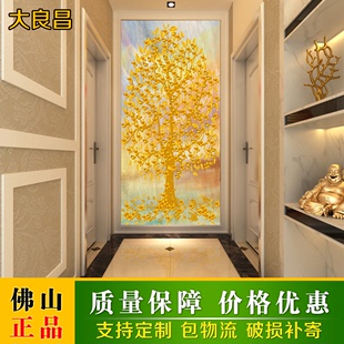 玄关瓷砖背景墙现代简约欧式 客厅3D过道走廊装饰画 摇钱树发财树