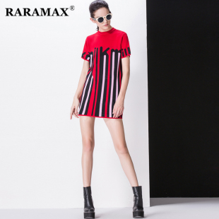 RARAMAX玩趣标点符号 欧美撞色字母个性直筒短款圆领针织连衣裙女