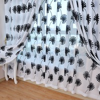 绣花现代简约黑白色棉麻客厅卧室书房透气清新落地窗定制窗帘纱