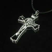 银色漆黑合金十字架耶稣圆盘浮雕图案黑绳朋克项链男女吊坠潮饰品