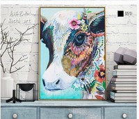 牛 油画手绘北欧简约现代动物装饰画客厅玄关儿童房玄关挂画特惠
