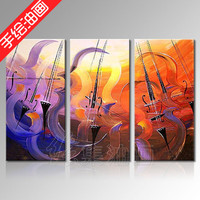 现代纯手绘3组合油画琴房静物画 客厅装饰画三联无框画乐器小提琴