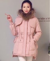 2015冬装韩版A字型羽绒棉服中长款修身斗篷加厚大貉子毛领外套女