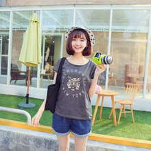 韩版新款夏季短袖韩版打底衫宽松短袖老虎头印花圆领T恤女