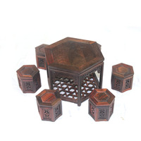 老挝红酸枝 微缩家具模型六角桌椅全套 红木仿古明清工艺摆件