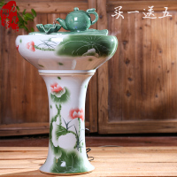 景德镇创意茶壶陶瓷加湿器客厅招财水景鱼缸大型落地流水喷泉摆件