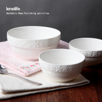 创意日式浮雕白色 碗陶瓷碗 家用餐具 饭碗 泡面碗 汤碗 白瓷大碗