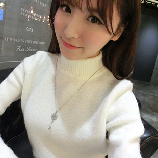 2015秋冬新款韩版半高领毛衣打底衫女纯色长袖套头加厚修身针织衫