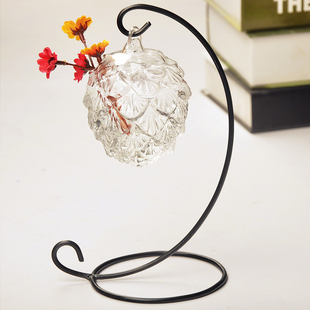 新款创意摆件葡萄铁艺挂钩悬挂透明玻璃花瓶时尚家居饰品工艺品