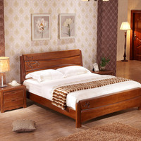 全实木床双人床中式实木床高箱储物床1.5/1.8米高档橡木床 家具