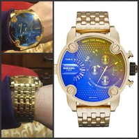 全球购diesel迪赛Little Daddy DZ7347 金色大表盘偏光钢带男手表