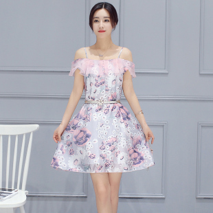 韩版夏季小清新连衣裙女短袖雪纺罩衫吊带背心裙两件套装裙子