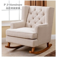 美式乡村实木布艺单人沙发躺椅 现代简约客厅摇椅休闲单个老虎椅