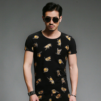 夏季中国风男装短袖 青年个性修身体恤小蜜蜂印花上衣 男士t恤衫