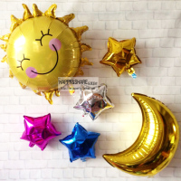 月亮五角星星向日葵太阳铝箔 铝膜气球 儿童生日派对装饰布置套装