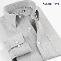SmartFive 纯棉加厚磨毛纯色男士衬衫灰色正装花灰纱长袖衬衣男装