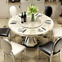 加能量 大理石餐桌椅组合 现代简约中小户型不锈钢圆餐台带转盘