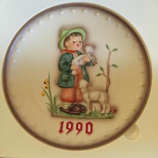德国M.I.Hummel喜姆娃娃1990年绝版手绘年度瓷盘原盒 西洋古董