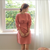 秋季女装 独特折叠收腰七分袖纯棉粉色连衣裙Cherrykoko韩国正品