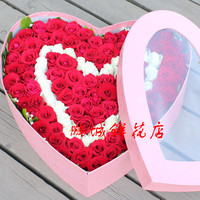 99朵红白色玫瑰粉色心形礼盒深圳鲜花速递24小时同城准时送达定做