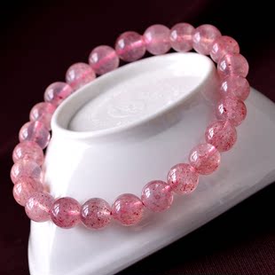 天然草莓晶手链 蔷薇水晶手串 女款首饰礼物饰品