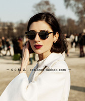 韩国订单时尚欧美风豹纹复古圆形防紫外线偏光太阳眼镜墨镜潮男女