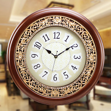 凯乐丝中欧木质挂钟客厅静音复古装饰挂表大号圆形钟表创意时钟表