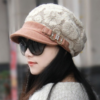 帽子 女士韩版贝雷帽绒花鸭舌帽渔夫帽八角时装帽 冬天潮韩国女帽