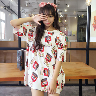 2015夏 实拍韩国代购夏季新品潮牌女装 米奇罐头印花纯棉T恤