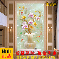 瓷砖背景墙中式 客厅走廊过道玄关背景墙壁画 3D玉雕花瓶家和富贵
