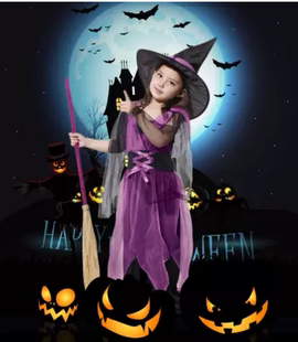 新款儿童女巫服装万圣节小巫婆COSPLAY女童表演服装小魔女演出服