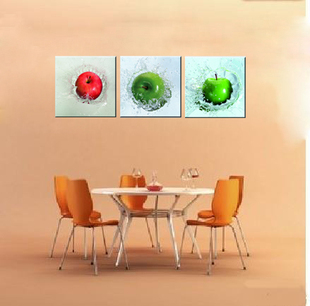 动态水果时尚餐厅无框画 沙发背景装饰画 高档冰晶玻璃三联挂画