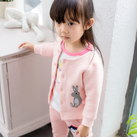 2016韩国童装 秋装新品 女童小兔刺绣圆领外套 宝宝空气棉上衣