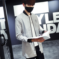 潮男装 新款秋季韩版棒球领字母印花加长款修身薄款 男夹克衫外套