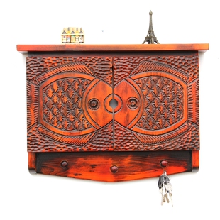 实木雕花双鱼电表箱装饰现代中式复古电表箱遮挡箱电闸箱装饰画