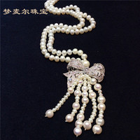 新品天然淡水珍珠项链 925银丝带配件DIY白色珍珠毛衣链 女款包邮