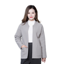 2016秋冬季韩版休闲女装修身纯色长袖圈圈绒全羊毛外套开衫