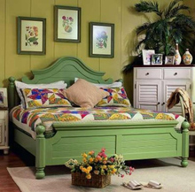 美式实木床简欧田园双人绿色地中海橡木水曲柳床松木高箱储物婚床